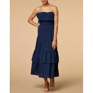 EUC Versona Women’s Yours Truly Navy Strapless Ruffle Tiered Dress. Size M.